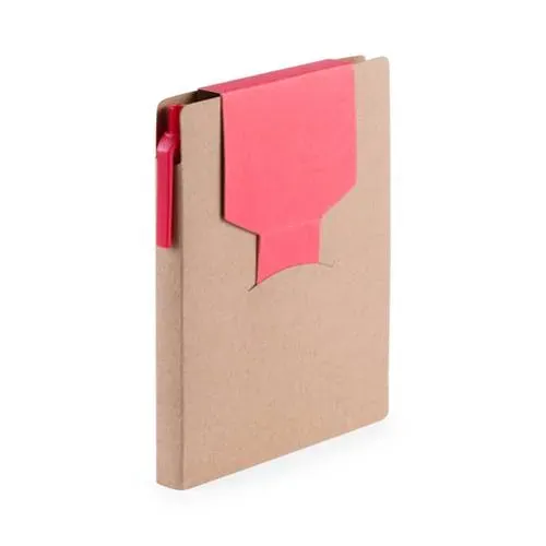 Bloc de Notas Adhesivas con Bolígrafo de Cartón Reciclado ref 4887 - Rojo