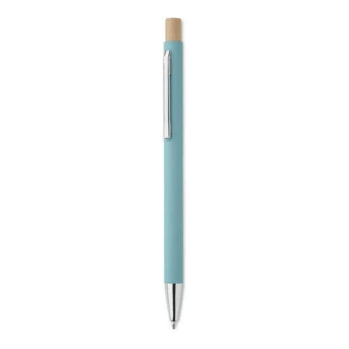 Bolígrafo reciclado de aluminio con pulsador de bambú ref MO2309 - Azul Bebe