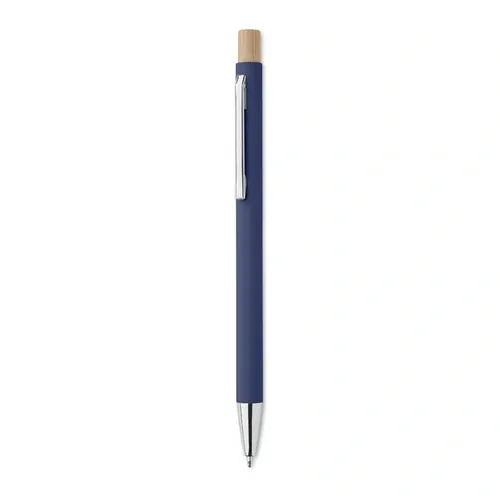 Bolígrafo reciclado de aluminio con pulsador de bambú ref MO2309 - Azul