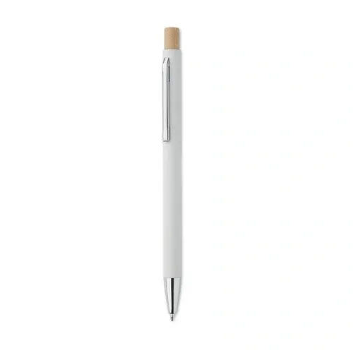 Bolígrafo reciclado de aluminio con pulsador de bambú ref MO2309 - Blanco