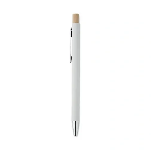 Bolígrafo reciclado de aluminio con pulsador de bambú ref MO2309 - Side Blanco