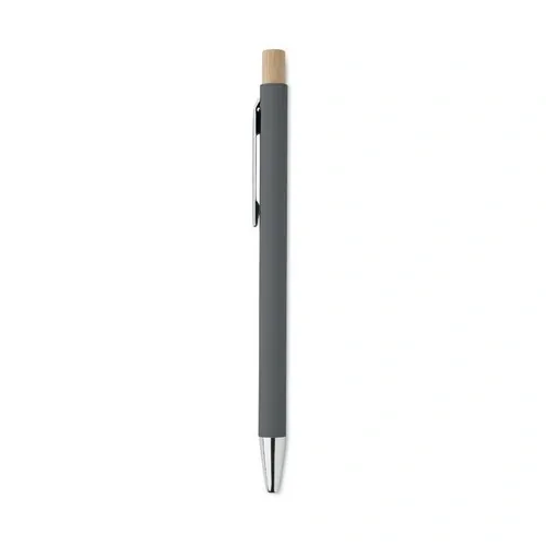 Bolígrafo reciclado de aluminio con pulsador de bambú ref MO2309 - Side Gris Piedra