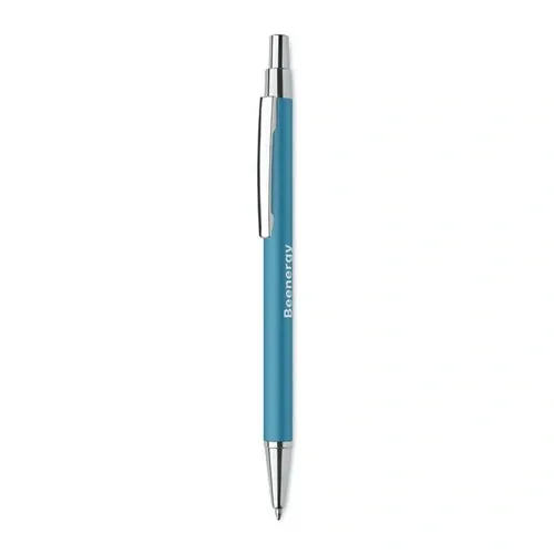 Bolígrafo reciclado con pulsador y tinta azul ref MO6560 - Printed Turquesa