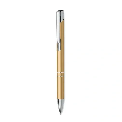 Bolígrafo reciclado de aluminio con pulsador tinta azul ref MO6561 - Front Oro