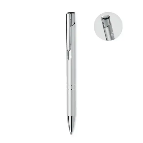 Bolígrafo reciclado de aluminio con pulsador tinta azul ref MO6561 - Plata