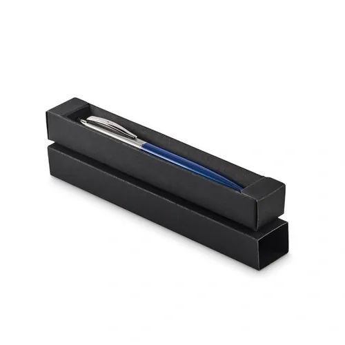 Bolígrafo de acero reciclado con pulsador en estuche ref MO2640 - Azul