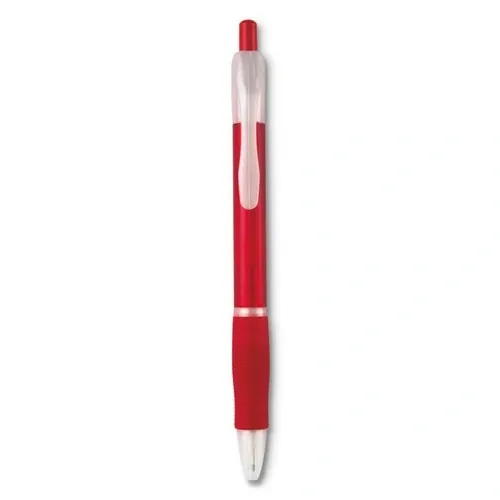 Bolígrafo de pulsador con grip de caucho tinta negra ref KC6217 - Front Rojo Transparente