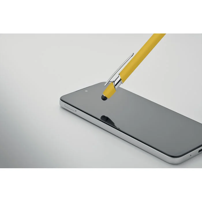 Bolígrafo de aluminio gomoso personalizable y ecológico ref MO2798 - Amarillo Abierta