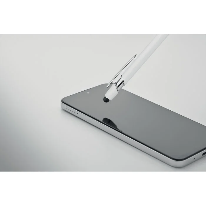 Bolígrafo de aluminio gomoso personalizable y ecológico ref MO2798 - Blanco Abierta