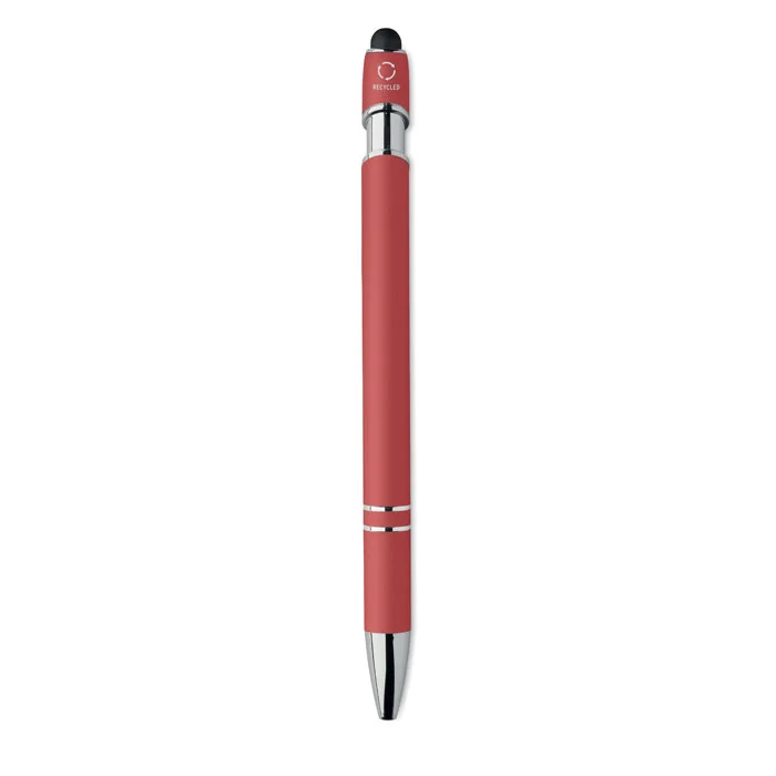 Bolígrafo de aluminio gomoso personalizable y ecológico ref MO2798 - Blanco Arriba