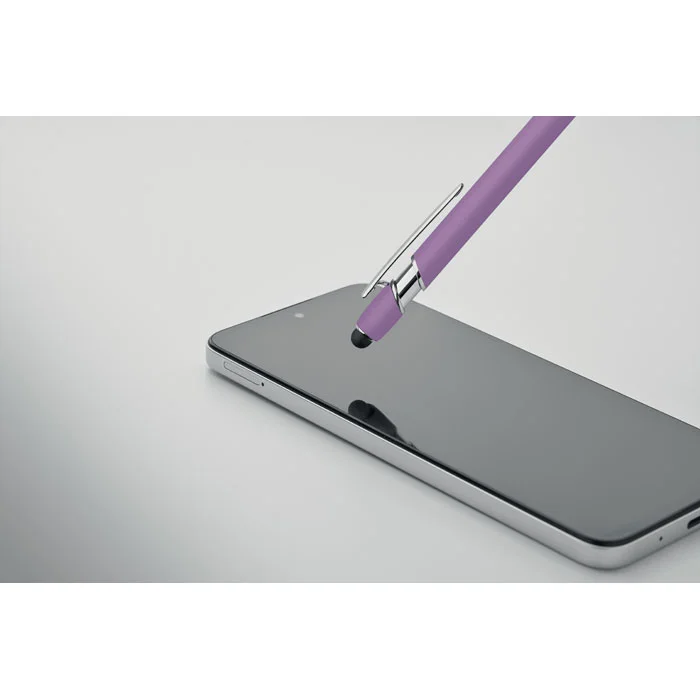 Bolígrafo de aluminio gomoso personalizable y ecológico ref MO2798 - Violeta Abierta
