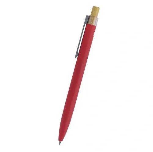 Bolígrafo de aluminio reciclado con pulsador de bambú ref HA27 - Rojo