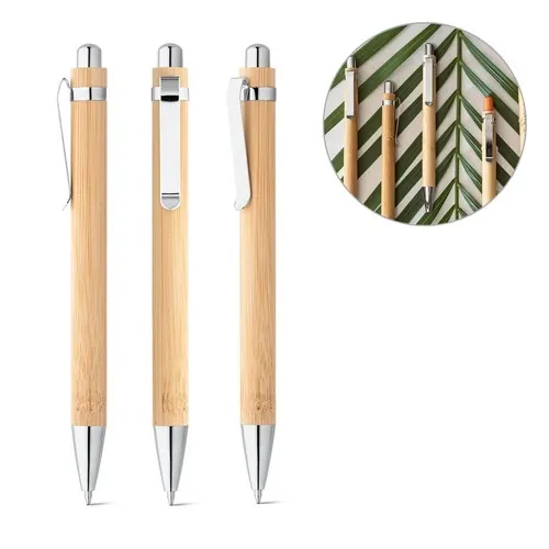 Bolígrafo de bambú con clip metálico escritura azul ref 81163 - 00