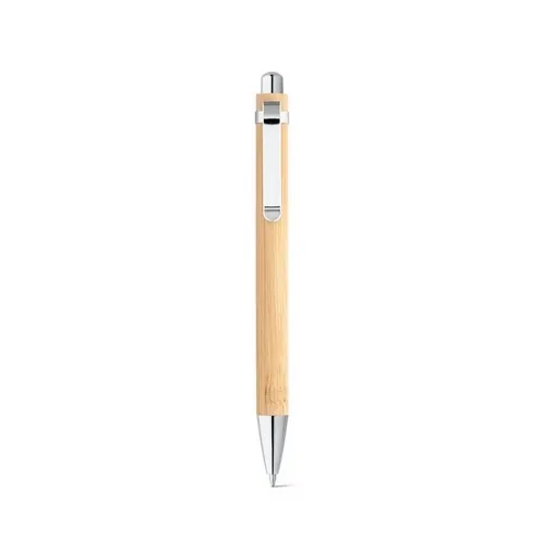 Bolígrafo de bambú con clip metálico escritura azul ref 81163 - Natural 02