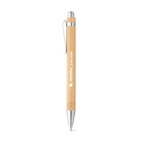 Bolígrafo de bambú con clip metálico escritura azul ref 81163 - Natural