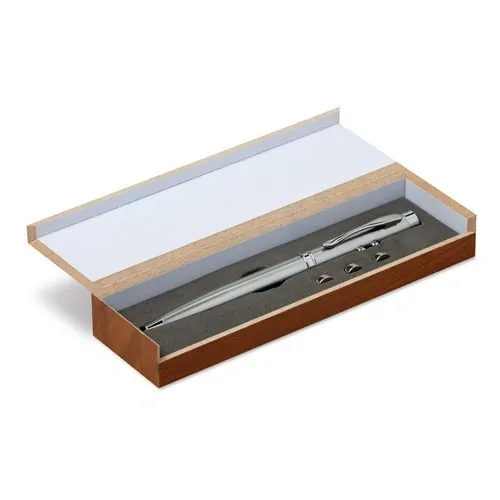 Bolígrafo multifuncional con luz LED y puntero láser ref MO8193 - Front Plata