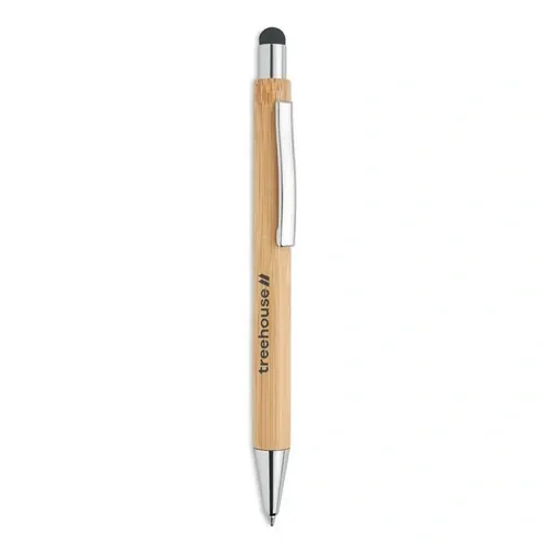 Bolígrafo de bambú con puntero táctil acabado cromado ref MO9945 - Printed Madera