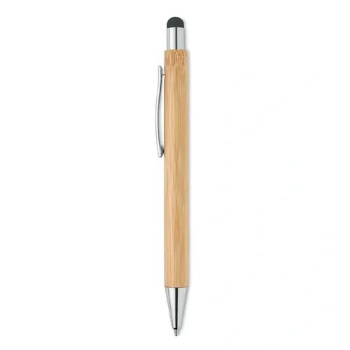 Bolígrafo de bambú con puntero táctil acabado cromado ref MO9945 - Top Madera