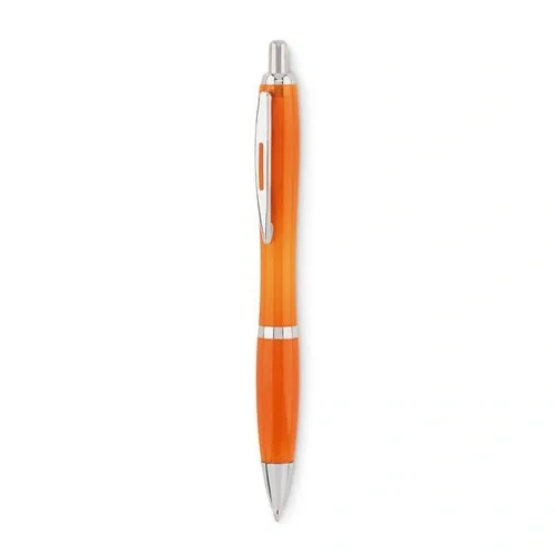 Bolígrafo con pulsador en RPET tinta azul ref MO6409 - Front Naranja Transparente