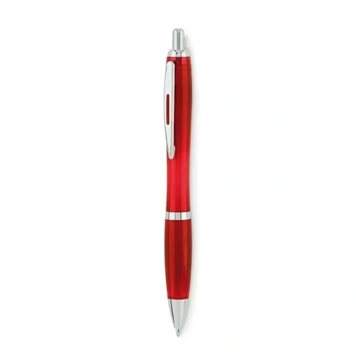 Bolígrafo con pulsador en RPET tinta azul ref MO6409 - Front Rojo Transparente