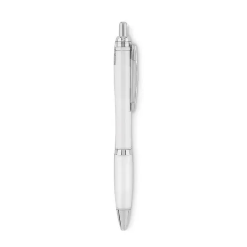 Bolígrafo con pulsador en RPET tinta azul ref MO6409 - Top Blanco Transparente