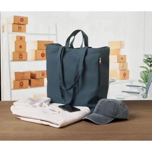 Bolsa de compra reciclada con bolsillo lateral ref MO2565 - Azul 5