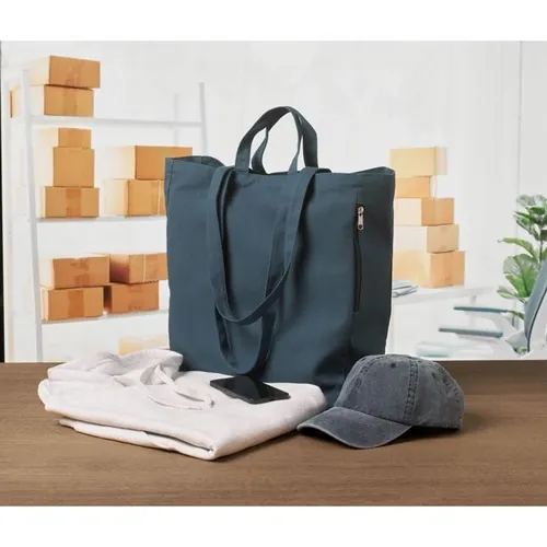 Bolsa de compra reciclada con bolsillo lateral ref MO2565 - Azul 6