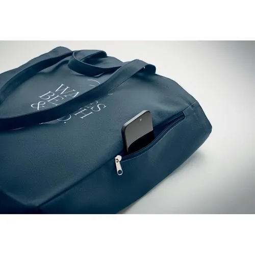Bolsa de compra reciclada con bolsillo lateral ref MO2565 - Azul Printed