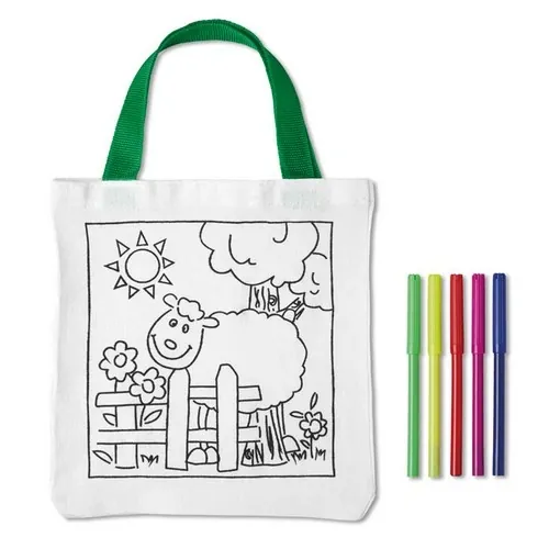 Bolso tote de algodón con 5 bolígrafos para colorear ref MO8450 - Blanco