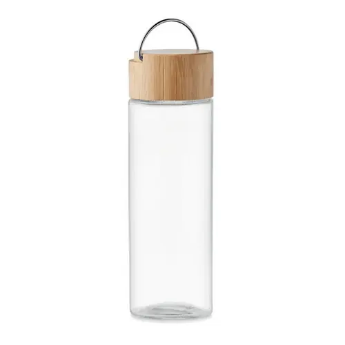 Botella de cristal anti fugas con tapa de bambú ref MO6413 - Transparente