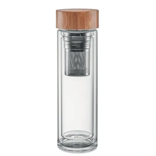 Botella de cristal con infusor de té y tapa de bambú ref MO9420 - Front Transparente