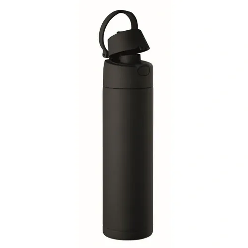 Botella de acero inoxidable 650 ml con pajita 2 en 1 ref MO2989 - Side Negro