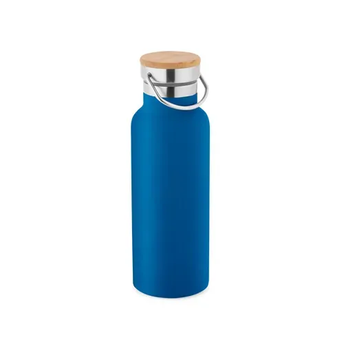 Botella de acero inoxidable con tapa de bambú ref 94602 - Azul 01