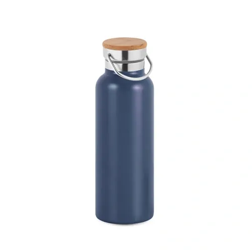 Botella de acero inoxidable con tapa de bambú ref 94602 - Azul Marino