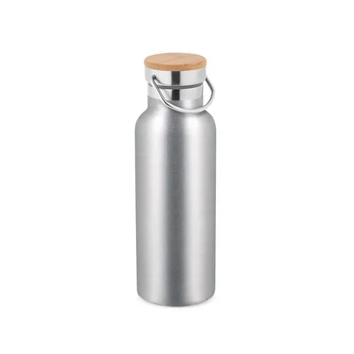 Botella de acero inoxidable con tapa de bambú ref 94602 - Cromado Satinado