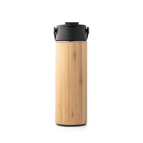 Botella de bambú y acero inoxidable con aislamiento al vacío ref 94257 - Negro