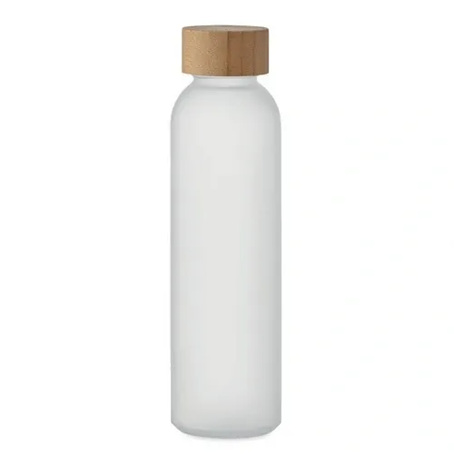Botella de cristal esmerilada anti fugas con tapa de bambú ref MO2105 - Blanco Transparente
