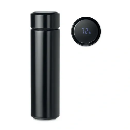 Botella de acero inoxidable con infusor y termómetro LED ref MO9796 - Front Negro