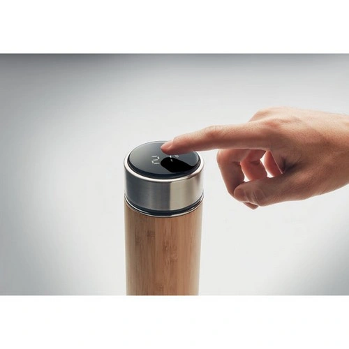 Botella de bambú con infusor y termómetro táctil ref MO6327