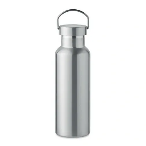 Botella de acero inoxidable reciclado con tapa anti fugas ref MO2107 - Front Plata Mate