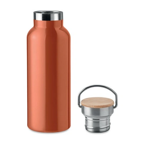 Botella acero inoxidable aislada al vacío con tapa bambú ref MO9431