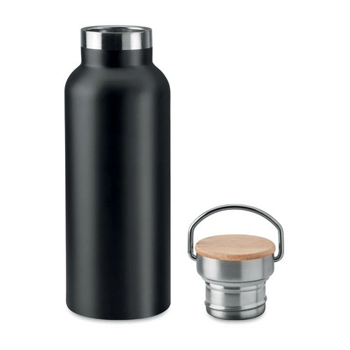 Botella acero inoxidable aislada al vacío con tapa bambú ref MO9431