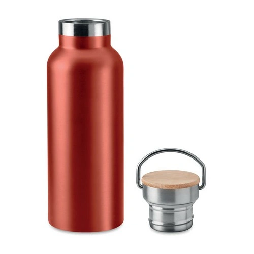 Botella acero inoxidable aislada al vacío con tapa bambú ref MO9431