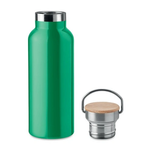 Botella acero inoxidable aislada al vacío con tapa bambú ref MO9431