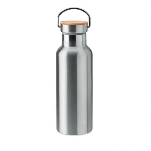 Botella acero inoxidable aislada al vacío con tapa bambú ref MO9431