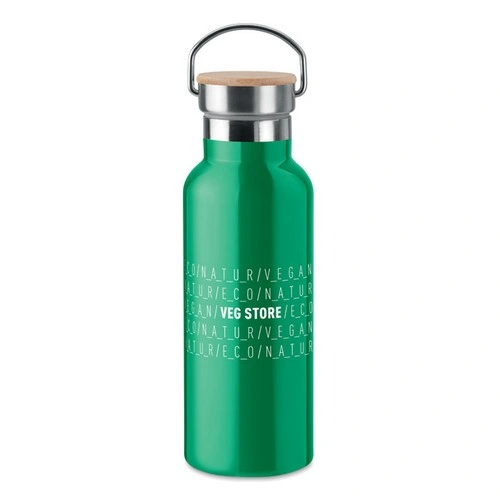 Botella acero inoxidable aislada al vacío con tapa bambú ref MO9431