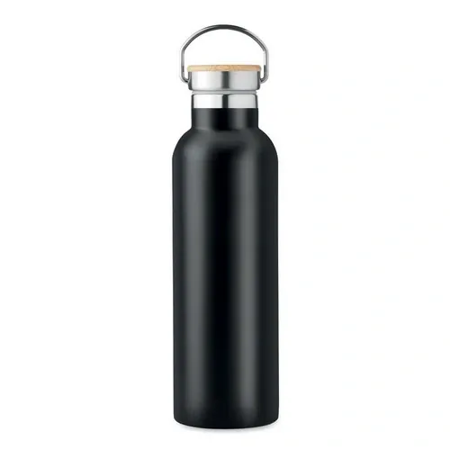 Botella de acero inoxidable aislada con tapa de bambú ref MO6372 - 1 Negro