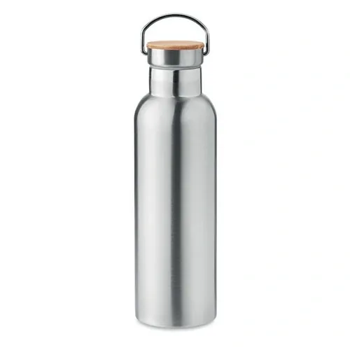 Botella de acero inoxidable aislada con tapa de bambú ref MO6372 - Front Plata Mate