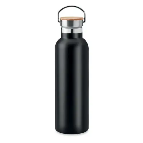Botella de acero inoxidable aislada con tapa de bambú ref MO6372 - Negro