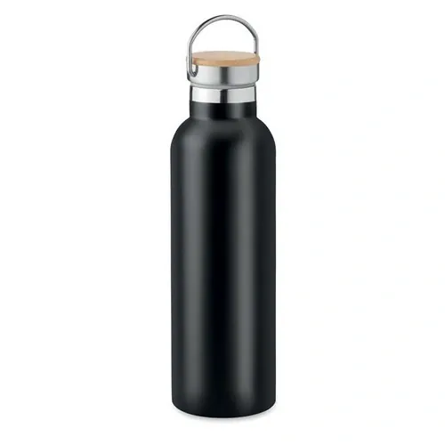 Botella de acero inoxidable aislada con tapa de bambú ref MO6372 - Top Negro